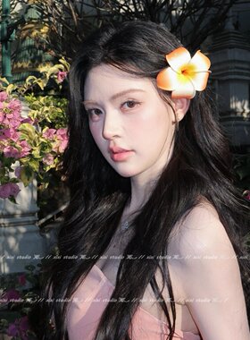 复古甜美鸡蛋花发夹橙色花朵边夹