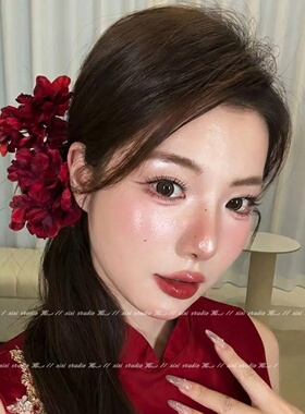 结婚订婚红色花朵发簪子新娘头饰