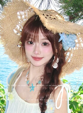 小清新蓝色海星花朵发夹海边旅游