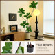 Rubber tree simulated green plant, indoor potted plant, large bionic plant, high-end light luxury living room, floor-standing ornament, fake flower tree