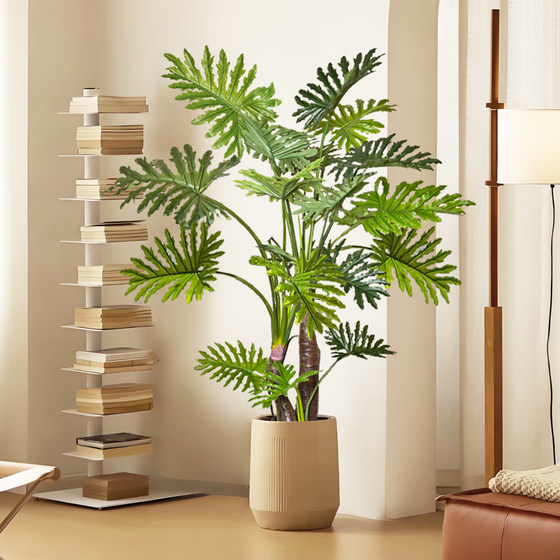 Simulated green plants, spring taro leaves, indoor living room, floor-standing potted plant ornaments beside the sofa, decorative advanced bionic plant fake trees