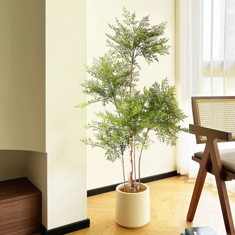 仿真绿植南天竹室内客厅高端轻奢装饰高级仿生绿色植物假盆栽落地