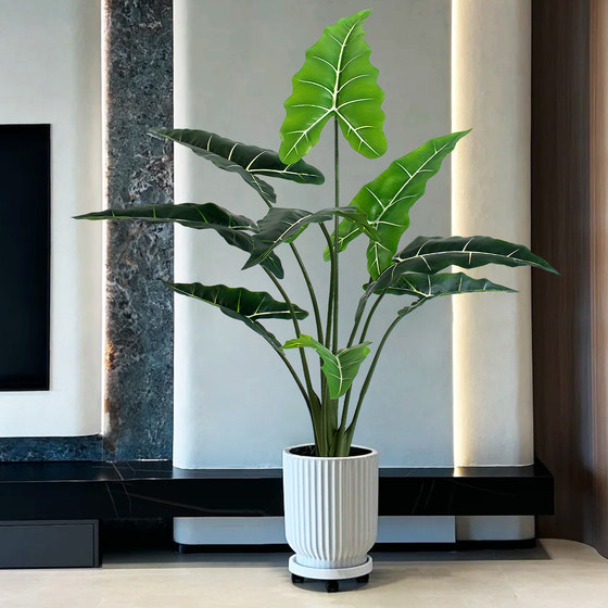 Simulated green plants Salian high-end light luxury decorative ornaments advanced bionic green plants Alocasia tree floor-standing potted plants