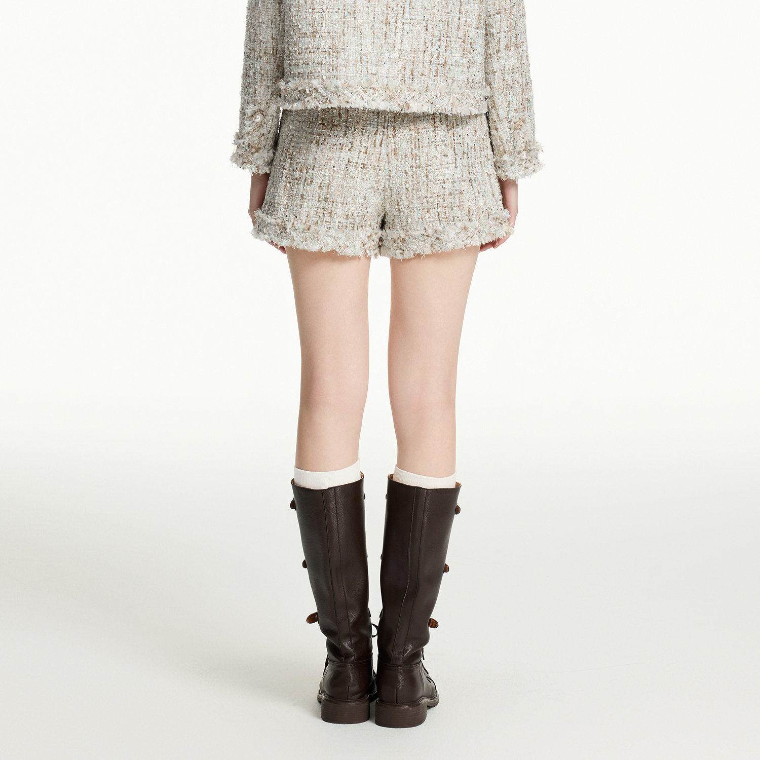 MOISSAC摩萨克夏款法式优雅风复古绿小香风粗花呢短裤女,淘宝优惠券,粉丝福利购,淘宝优惠卷