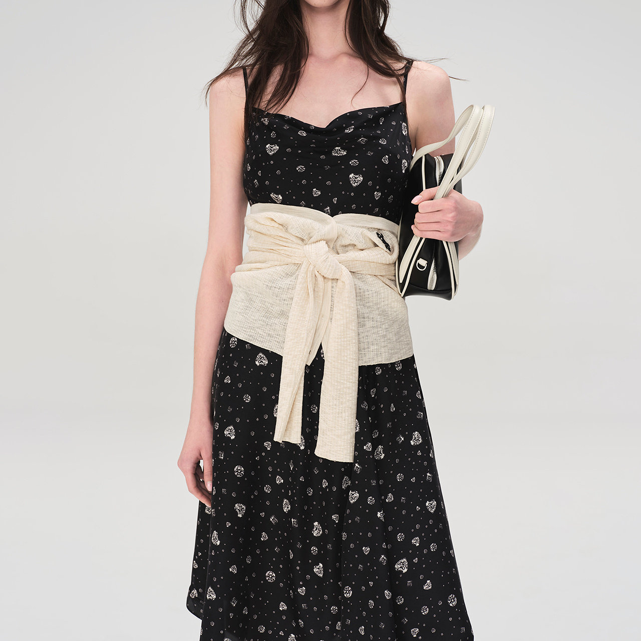 商场同款 摩萨克夏款荡领不规则钻石印花吊带长款连衣裙女,淘宝优惠券,粉丝福利购,淘宝优惠卷