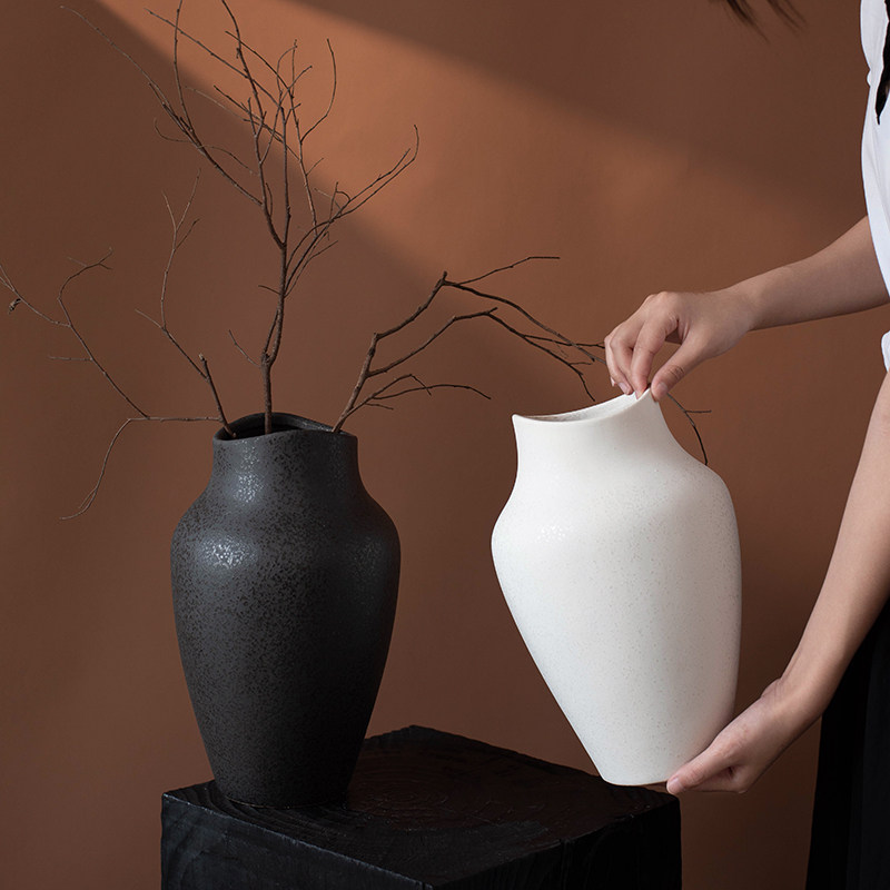 日式复古陶瓷花瓶高级感创意插花装饰黑白花器客厅电视柜玄关摆件,淘宝优惠券,粉丝福利购,淘宝优惠卷
