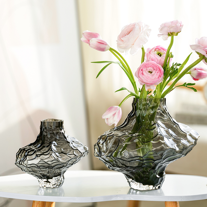 北欧创意艺术不规则花瓶玻璃轻奢插花高级感花器样板房软装饰摆件-图2