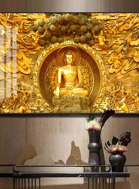金色释迦牟尼佛挂画大日如来佛祖画像晶瓷画药师佛装饰画寺庙佛堂