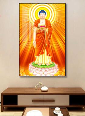 金色阿弥陀佛画像挂画净土宗装饰画寺庙佛像菩萨晶瓷画带框壁画