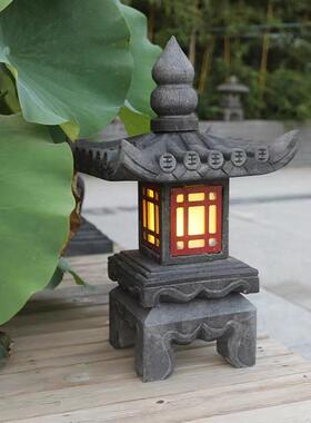青石仿古石灯笼 中式宫灯太阳能石灯石雕石灯 日式石灯笼庭院摆件