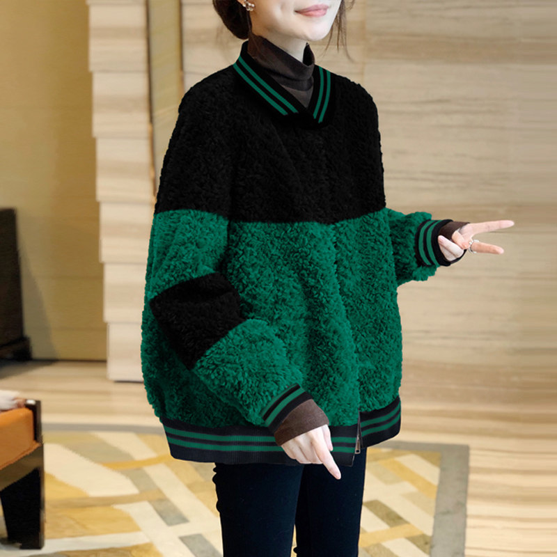 小个子撞色仿羊羔毛外套女春装夹克 socs短外套