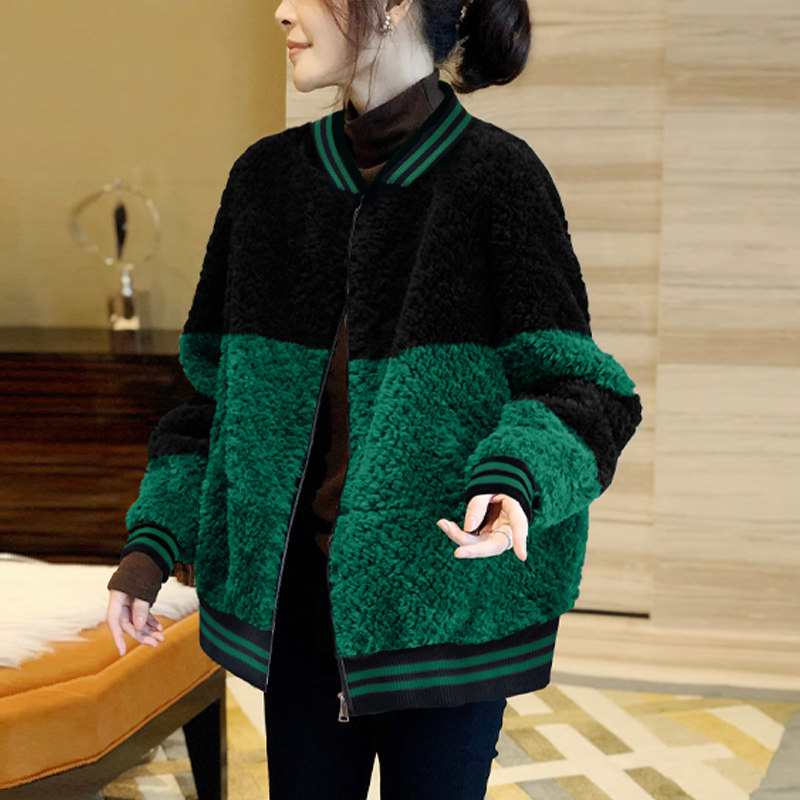 小个子撞色仿羊羔毛外套女春装夹克 socs短外套