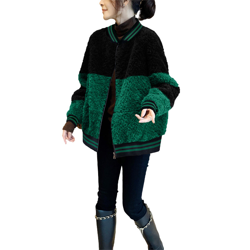 小个子撞色仿羊羔毛外套女春装夹克 socs短外套