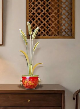 黄铜大麦聚宝盆摆件穗穗平安招财客厅玄关装饰品乔迁新居开业礼物