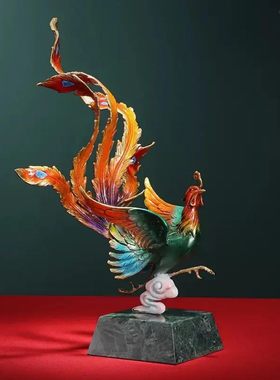 黄铜龙凤呈祥摆件一对招财青龙凤凰客厅玄关装饰品开业乔迁礼物