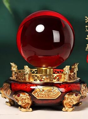 鸿运当头黄铜水晶球摆件招财客厅老板办公室装饰品乔迁开业礼物