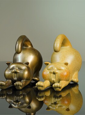 箐铜记《小懒猫》全铜摆件家居装饰品客厅玄关办公室情人节送礼物