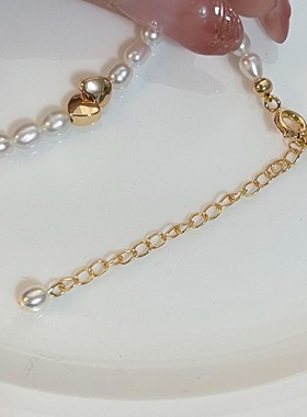 超越珠宝 网红热款双爱心锁骨链 3-4mm天然淡水米型珍珠 时尚女神