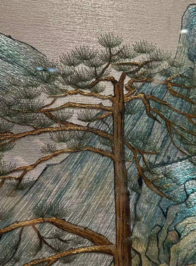 蓝色千里江山风景山水刺绣挂画织锦绣客厅装饰画沙发背景墙壁画