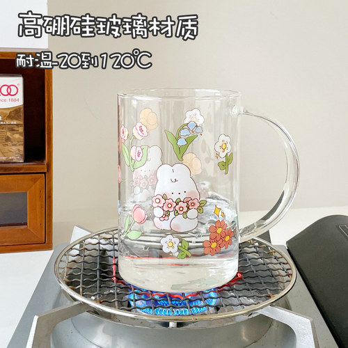 1000ml大容量玻璃杯高颜值卡通喝水杯子带盖子吸管杯耐高温果汁杯 - 图1