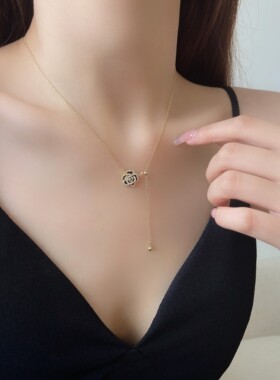 山茶花吊坠项链法式小众高级感