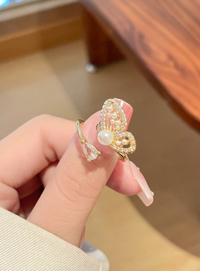 新款蝴蝶开口戒指珍珠款气质女