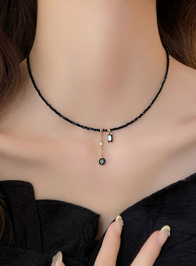 新款黑色水晶串珠项链