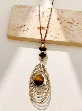 新款秋冬皮绳长款项链毛衣链女