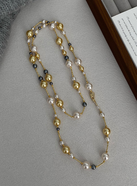 长款珍珠高档项链叠戴2025新款爆款高端秋冬毛衣链女配旗袍配裙子