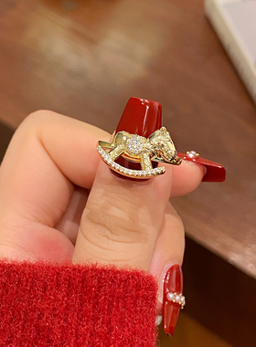 新款金色小马开口戒马年本命年