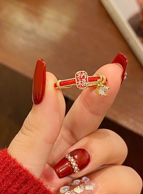 招财纳福红色开口戒指女2025新款