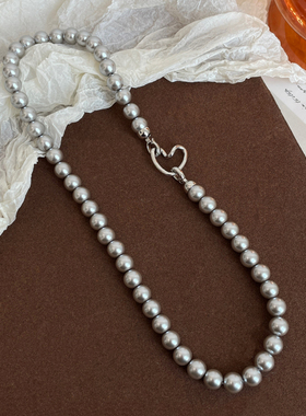 新款灰色珍珠银色爱心扣