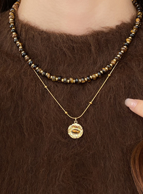 新款虎眼石双层项链毛衣链