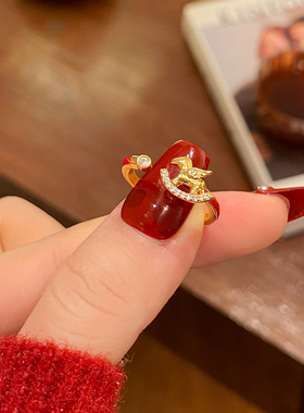 新款马年小马红色戒指喜庆百搭女