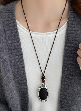 秋冬新款皮绳长款项链毛衣链女