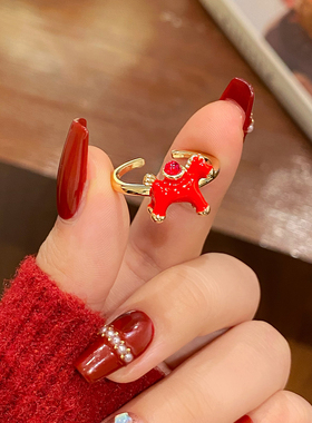 马年红色小马戒指新年开口戒指女