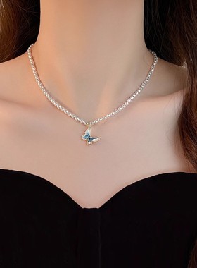 新款椭圆珍珠蝴蝶项链