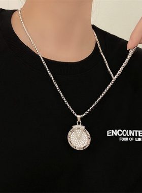 极速钛钢项链女长款时间轴可旋转百搭卫衣吊坠iRns嘻哈毛衣链潮配