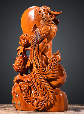 摆件孔雀装饰品黄花梨木雕