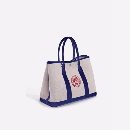 美国Trader Joe's缺德舅拼色LOGO大容量托特包帆布手提单肩包女包 - 图1