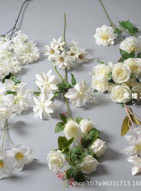 白色系婚庆仿真花材婚礼堂吊顶假花舞台地排花路引插花装饰花托管