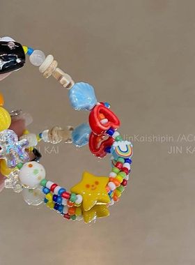 夏日彩虹多巴胺小清新彩色星星手链女生小众设计可爱弹力手环手饰