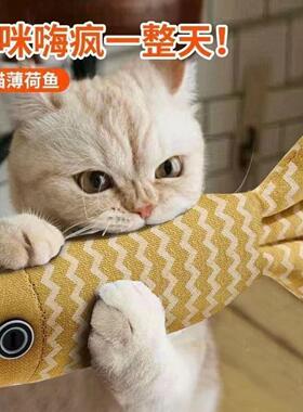 逗猫麻布鱼玩具自嗨含猫薄荷小鱼