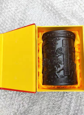 黑檀木笔筒浮雕雕刻创意笔筒木质工艺文房用礼厂家