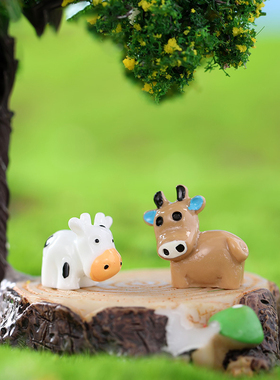 苔藓微景观饰品奶牛公仔桌面摆件