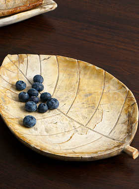创意木化石叶子果盘欧式ins