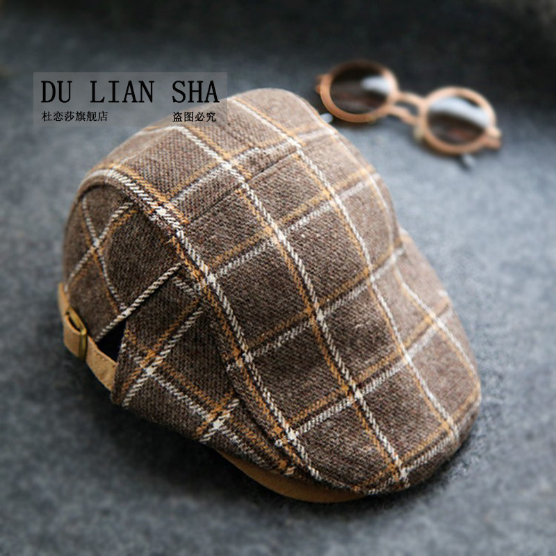 秋冬儿童贝雷帽男童格子保暖鸭舌帽女童休闲画家帽子毛呢宝宝帽潮
