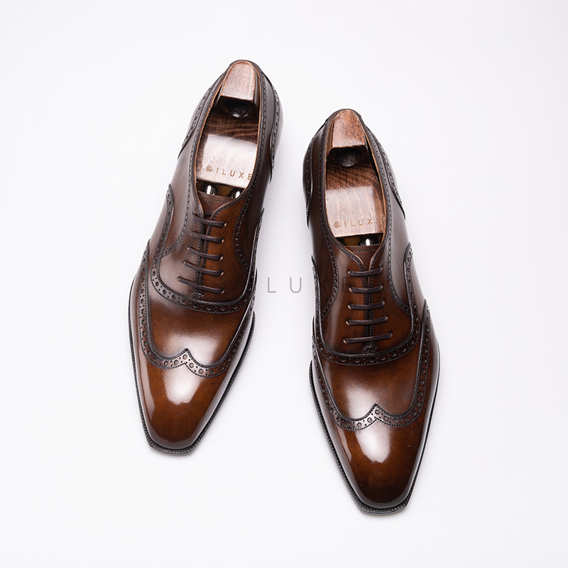 Oct Tenth手工固特异皮鞋 手缝沿条擦色布洛克Oxford方头牛津鞋男 - 图3