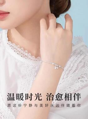 S999足银新款小鱼铃铛纯银手錬女款轻奢小众高级碎银子新中式国风