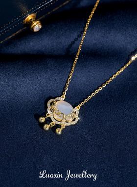 999纯银和田玉平安锁项链女高级感轻奢小众送女友闺蜜生日礼物